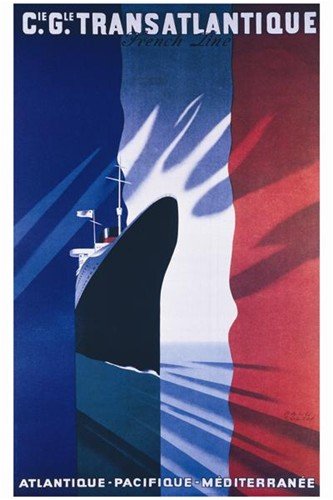 Cie Gle Transatlantique by Paul Colin. LAMINATED. 21.84 inches width by 35.28 inches height. Highest Quality Art Poster Print