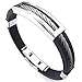 KONOV Mens Rubber Stainless Steel Bracelet, Classic Bangle, Black Silver