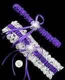 Bridal & Toss Garter Lace Satin Wedding Set New Purple