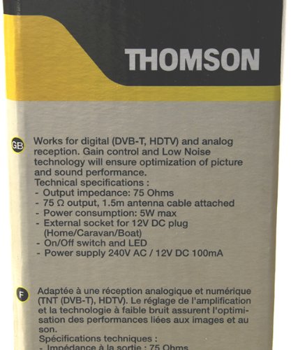 Thomson Indoor TV Aerial for Digital Freeview - Amplified portable Antenna DVB-T HD Ready - UHF, VHF, FM, DAB, DVB with powered Booster