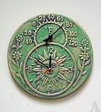 Outdoor Terra Cotta Green Temperature Weather Clock