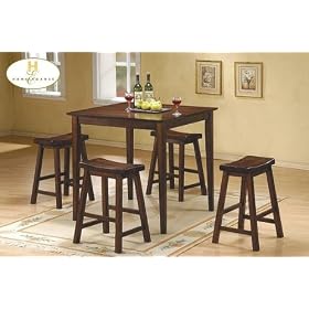 5pc Cherry Finish Gathering Counter Height Dining Table with 4 Stools by Bar Stools