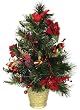 2' Potted Decorated Red Cardinal & Poinsettia Christmas Pine Tree