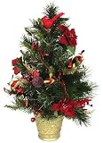 2' Potted Decorated Red Cardinal & Poinsettia Christmas Pine Tree