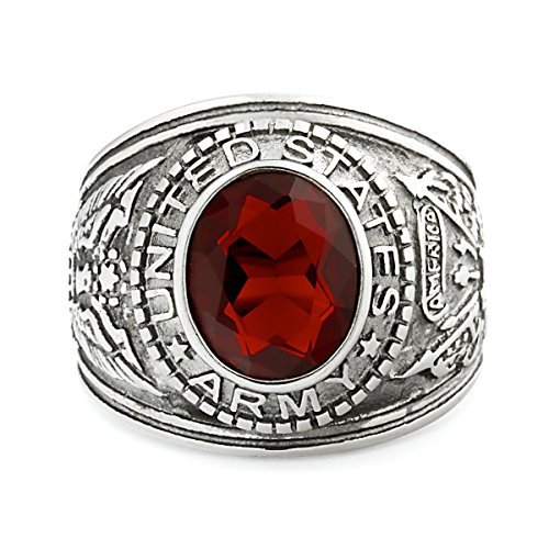 Army: Mens 5.0ct Simulated Ruby USA Army Military Signet Ring 316 Stainless Steel, 3060
