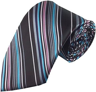 Mens Necktie Brown with Pastel Pink and Blue Stripe Fashion Design Tie