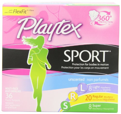 Playtex Sport Tampons Multipack, Unscented Light/Regular/Super Absorbency, 36 Count
