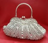 Silver Beaded Top Handle Evening Hand Bag Clutch Purse