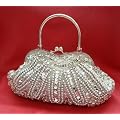 Silver Beaded Top Handle Evening Hand Bag Clutch Purse