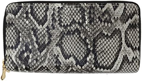 Women's Double Zip Around Snake Print Wristlet Clutch Organizer Wallet