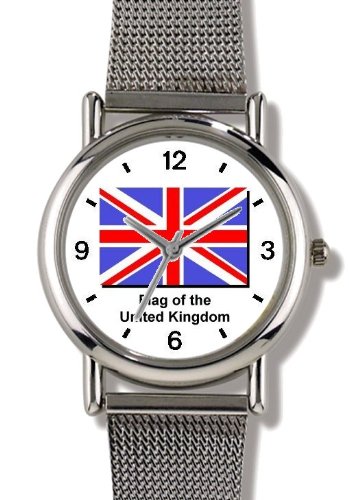 Flag of United Kingdom - Union Jack No.2 England Theme - WATCHBUDDY® ELITE Chrome-Plated Metal Alloy Watch with Metal Mesh Strap-Size-Small ( Standard Women's Size )
