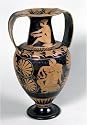 Posters: Greek Art - Attic red-figure amphora depicting a maenad and a satyr Art Print (43 x 30 cm)