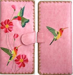 Hummingbirds Design Embroidery Wallet Large Pink