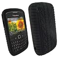 iGadgitz Black Silicone Skin Case Cover with Tyre Tread Design for BlackBerry Curve 8520 Gemini & Curve 3G 9300 + Screen Protector