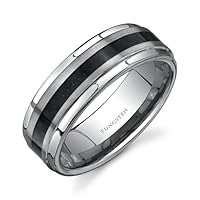 Rounded Edge Brush Finish Black Carbon Fiber 8 mm Comfort Fit Mens Tungsten Wedding Band Ring Size 11