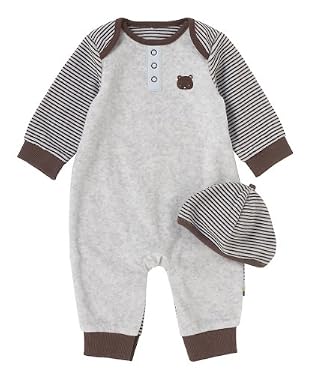 Boys Stripe Velour All-In-One and Hat