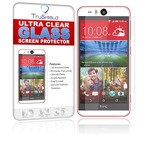 HTC Desire Eye Screen Protector - Tempered Glass - Package Includes Microfiber Cleaning Wipe, Installation Tips with Video - Retail Packaging - by TruShield