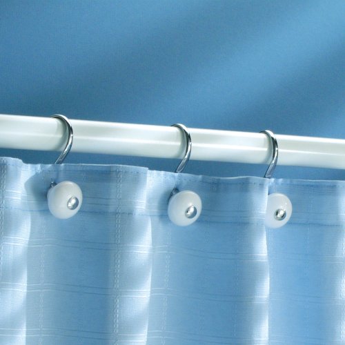 InterDesign York Classic Shower Curtain Hooks, White & Chrome Curtain