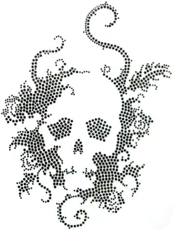 Rhinestone Iron on Transfer Hot Fix Motif Crystal Fashion Design Skull Black 3 Sheets 7.4*10.2 Inch