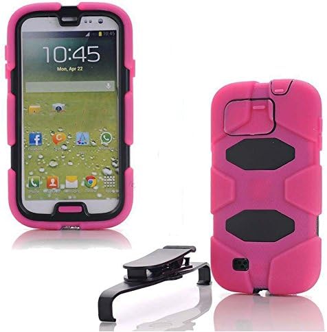 Zahren Technologies® Hot Pink Sport Outdoor Military Heavy Duty Survivor Case Belt Clip For Samsung Galaxy S4 i9500 + Screen Protector