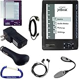 IMAGE OF Black ECTACO jetBook eBook Silicone Skin Case Cover (Black), Screen Protector, USB Data HotSync / Charging Cable, USB Car Charger, USB Wall Charger Power Adapter, Max Bright LED Light, Earphones, and a Free Carabiner key Chain