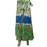 Women Boho Fashion Wrap Around Skirt Designer Printed Green Cotton Skirt