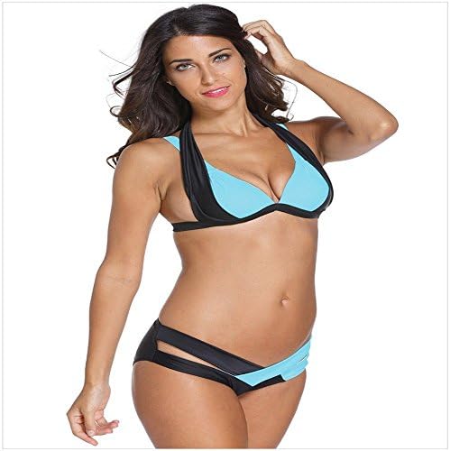 Sexy Womens Cross Double Colored Padded Push Up Halter Bikini Swimsuit Blue(US Size 6-8) L Charming