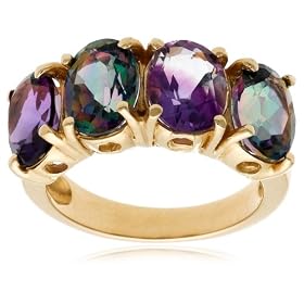 Yellow Gold Mystic Topaz and Amethyst Bracelet