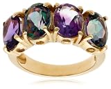 10k Yellow Gold Mystic Topaz and Amethyst 4-Stone Ring