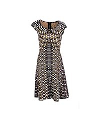 Sweater Cap Sleeves Round Neck General Print Flared-Skirt Cotton/Rayon  Dress