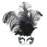 Maske Venedig mit langen Federn, silber - Party Discount