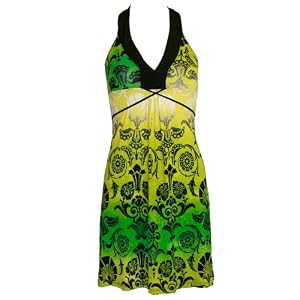 Halter Knit Dress Green and Yellow Floral Print