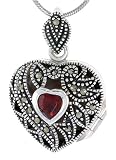 Heirloom Quality Sterling Silver Marcasite / Natural Garnet Heart Locket.