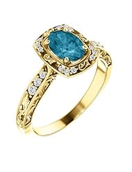 18K Yellow Gold 7.00x5.00mm Oval Cut London Blue Topaz and Diamond Ring -- LIFETIME WARRANTY