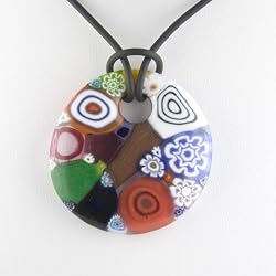 Handmade Multi-Color Millefiori Murano Glass Pendant - Daisy