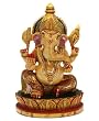 Gold Painted Hand Carved Wooden Ganesh Statue
