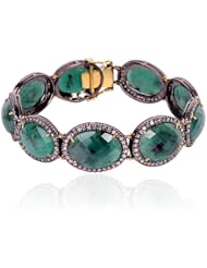 18kt Yellow Gold Diamond Pave Emerald Link Bracelet Silver Designer Jewelry