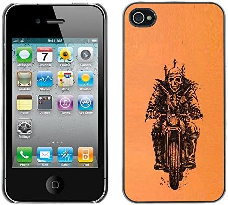 All Phone Most Case / Hard PC Metal piece Shell Slim Cover Protective Case for Apple Iphone 4 / 4S Biker Motorcycle Orange Crown Skull