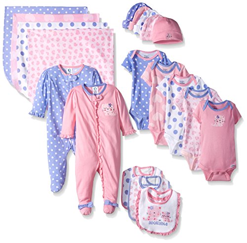 Gerber Girls' Baby 19 Piece Newborn Essentials Gift Set, Leopard, New Born