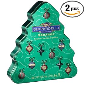 Ghirardelli Chocolate Squares Assortment, 9.57-Ounce Holiday Tree Tins (Pack of 2)