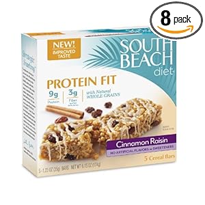 South Beach Diet Protein Fit 5 Cereal Bars, Cinnamon Raisin,1.23 Oz Bars 5-Count (Pack of 8)