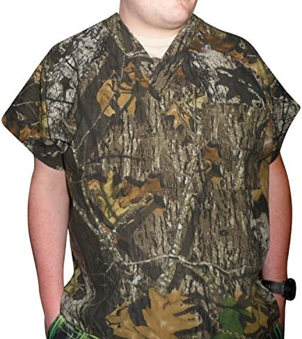 Mossy Oak Camo Adult Mens Scrub Shirt Top Made In USA Sizes XS-3XL (Large, New Mossy Oak Break Up)