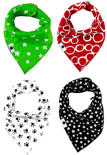 Bonzerdigs Baby Bandana Drool Bibs with Adjustable Snaps - Super Absorbent Cotton Cloth - Pack of 4