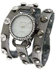 Geneva Platinum Inspired wrap around watch with Polished, gun metal studs, and crystal rhinestones - DARK GRAY/GUN METAL