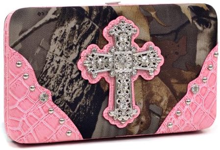 Realtree ? Camouflage Extra Deep Frame Wallet Purse w/ Rhinestone Cross - Pink