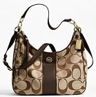 Coach Signature Stripe Khaki Mahogany Convertible Hobo F21873