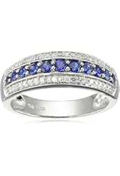 10k White Gold Created Blue Sapphire and Diamond (1/5cttw, I-J Color, I2-I3 Clarity) Ring, Size 7