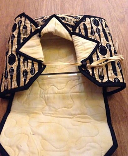 Small Quilted Fabric Casserole Carrier - Black &amp; Tan Fork and Spoon Design, Bake Sale Carrier, Pyrex Carrier