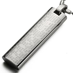 Small English Lord's Prayer Cross Stainless Steel Bar Pendant Necklace 16" (Length: 16", 18", 20", 22", 24")