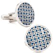 Silver Blue Enamel Grid Cufflinks Cuff Links